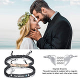 man leaning in to kiss his wife showing the custom bracelet