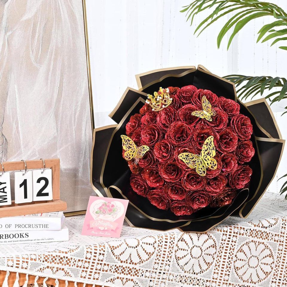 💕Glittering Everlasting Rose Bouquet – Gift for Anniversaries & Milestones