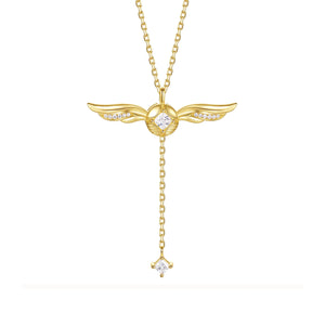 Golden Winged Sparkle Lariat Necklace