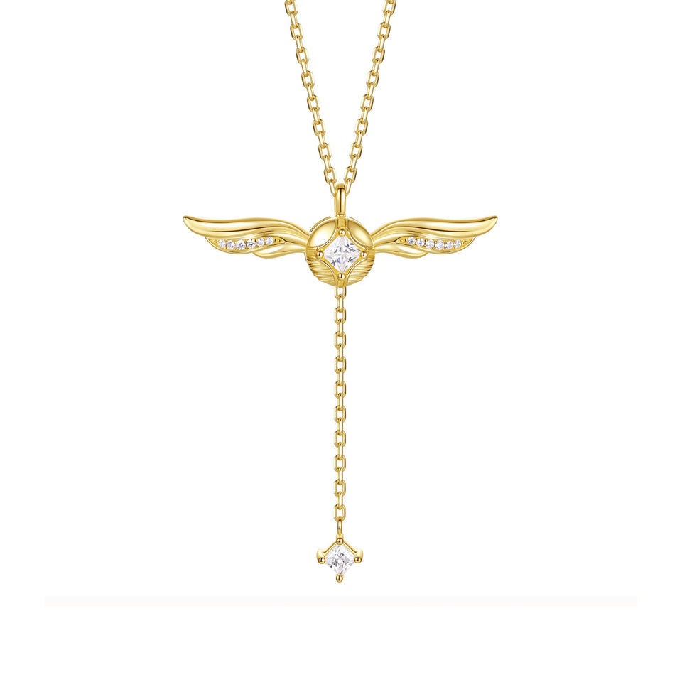 Golden Winged Sparkle Lariat Necklace