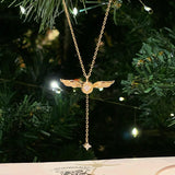 Golden Winged Sparkle Lariat Necklace
