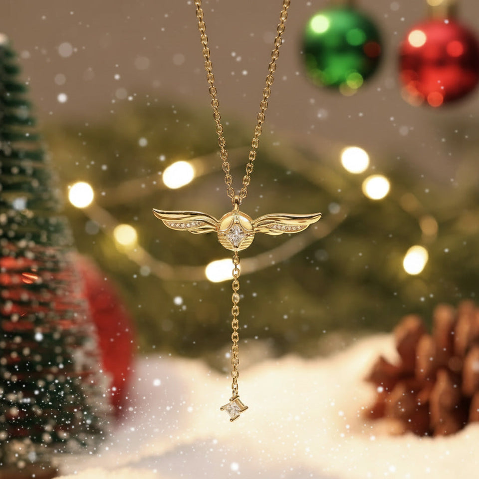 Golden Winged Sparkle Lariat Necklace