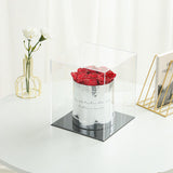 Luxury Round Silver Box Preserved Roses wide shot