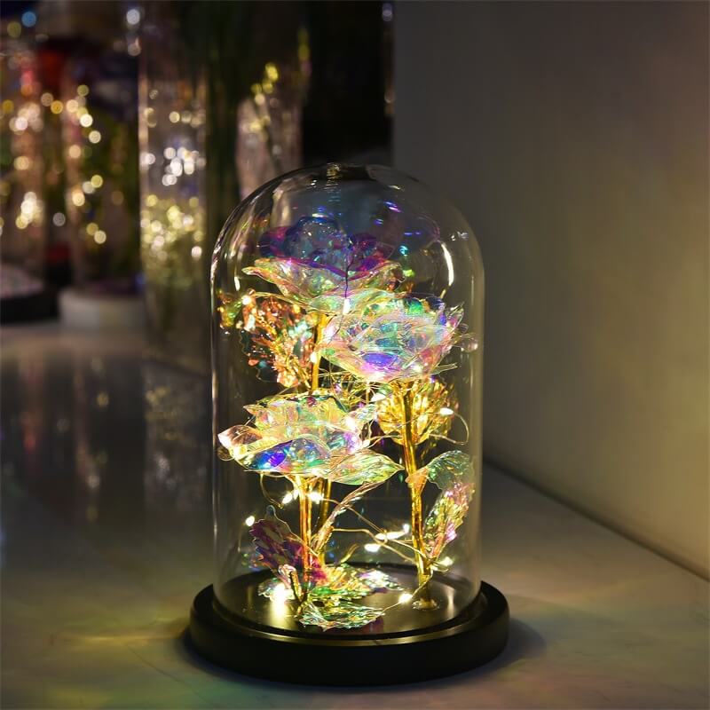 LED Crystal Roses in Glass Dome - Galaxy 