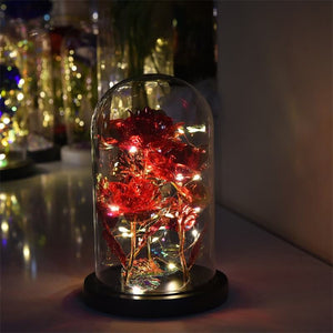 Exclusive Triple Crystal Rose in LED Glass Dome [New 2025 Design] -  Pink 