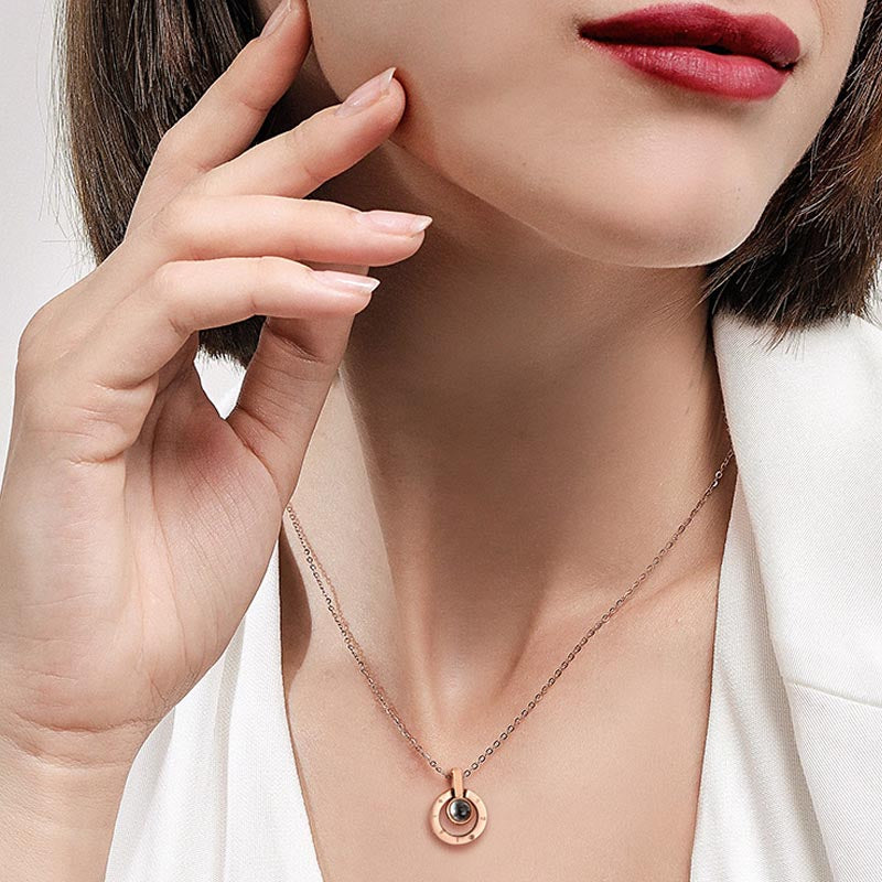 Luxury Rose Box With Necklace -  woman displaying necklace