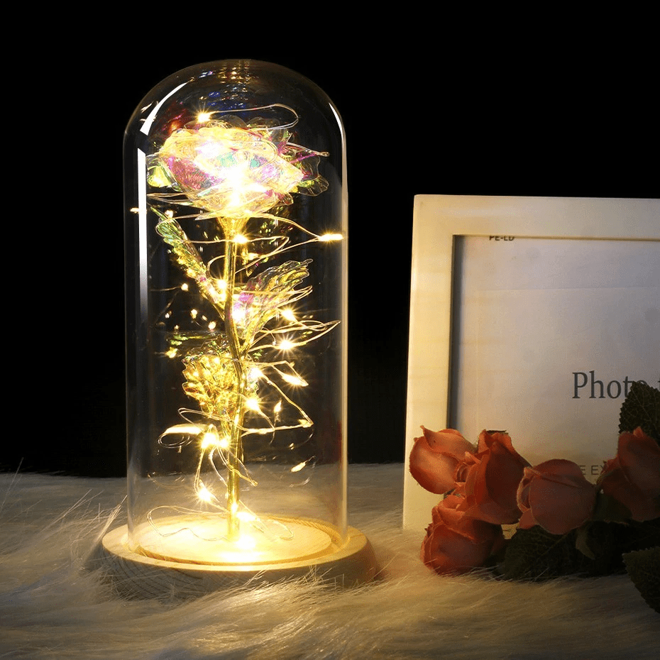 LED Rose In Glass Dome -  On table