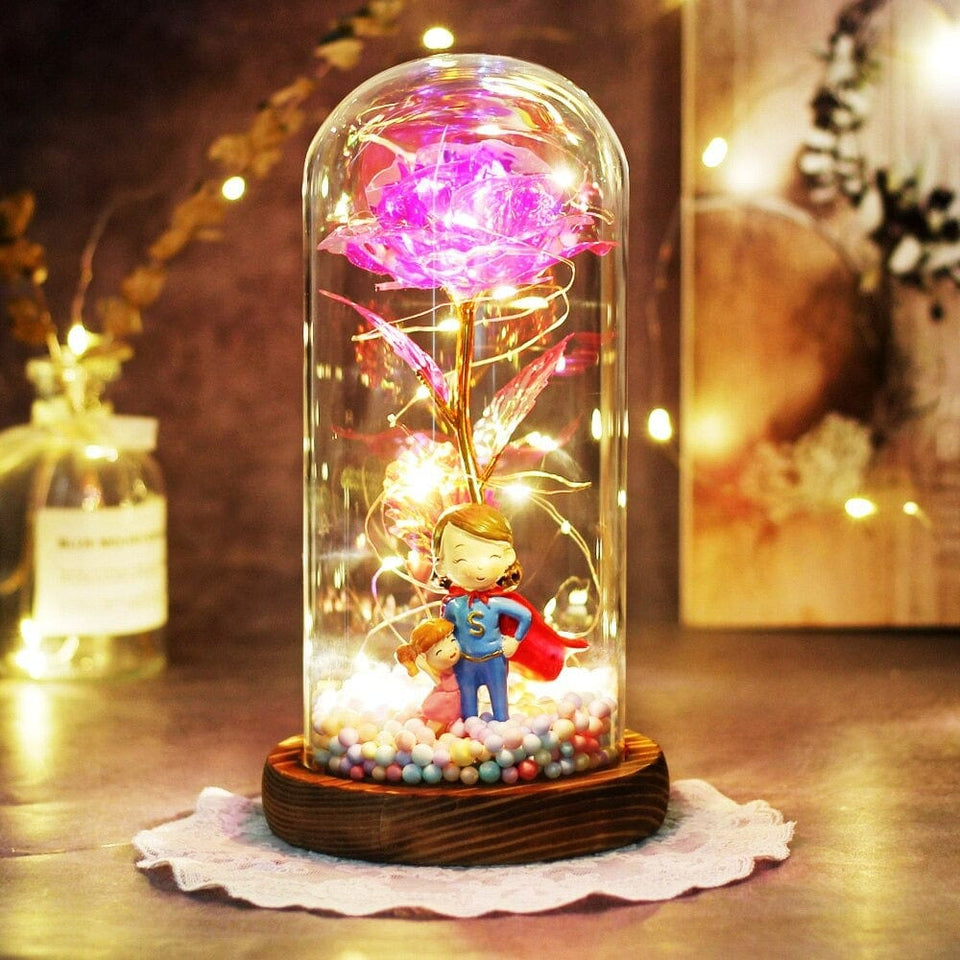 Mother's LED Galaxy Rose In Glass -  Pink-SuperMom
