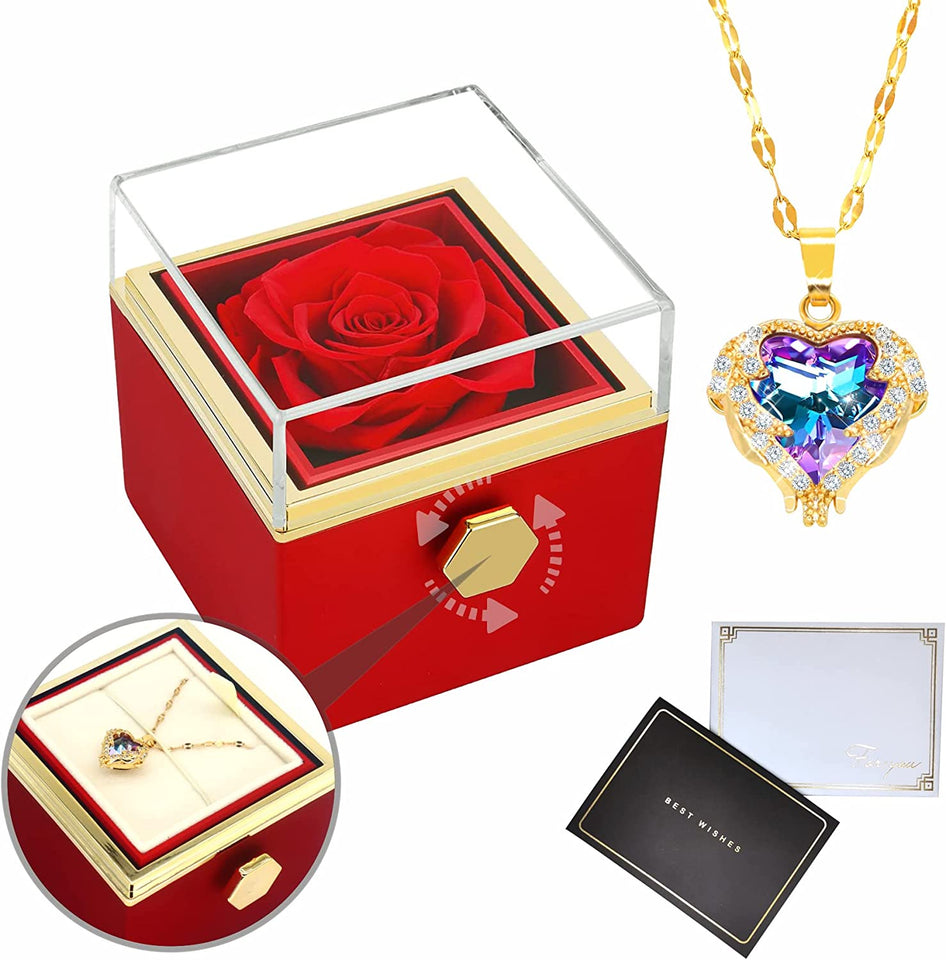 Eternal Rose Jewelry Box With Necklace -  Red