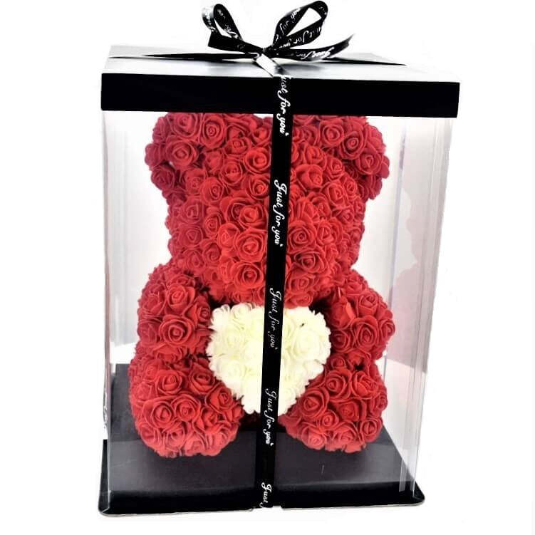 Luxury Rose Bear With Gift Box -  Red