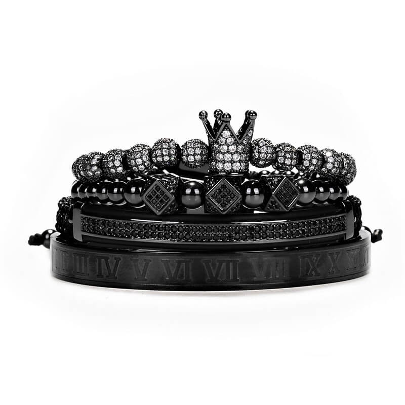 Luxury Bracelet Set With Crown - Black
