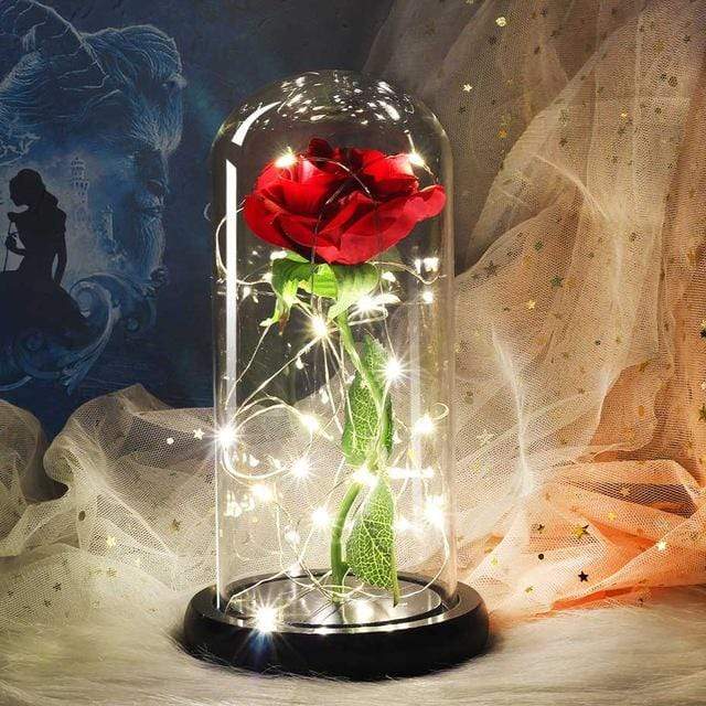 LED Rose In Glass Dome -  front view