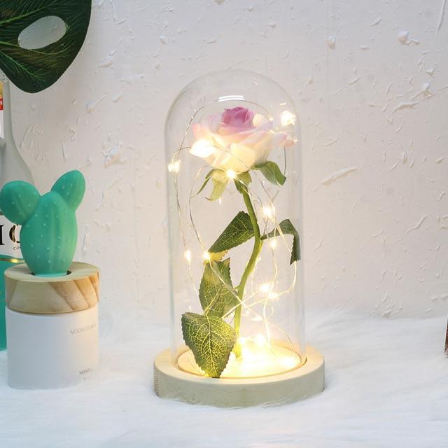 LED Rose In Glass Dome -  Multicolor