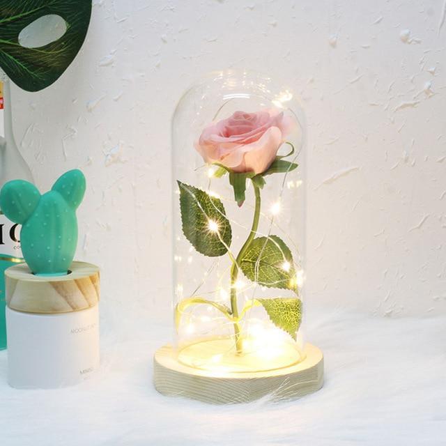 LED Rose In Glass Dome -  Pink