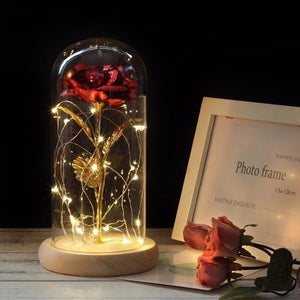 LED Rose In Glass Dome -  Galaxy-Red-Butterfly-New
