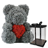 Luxury Rose Bear With Gift Box -  Grey-Red-Heart-16-40cm