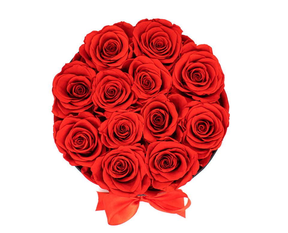 top view of Madeofrose® Round Red Roses Box 12