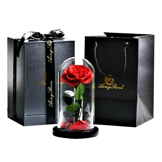 Preserved Rose In Glass Dome + Gift Box -  Red