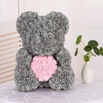 Luxury Rose Bear With Heart - Madeofrose 15-40cm-Grey-Pink