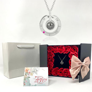Luxury Rose Box With Necklace -  close up of product